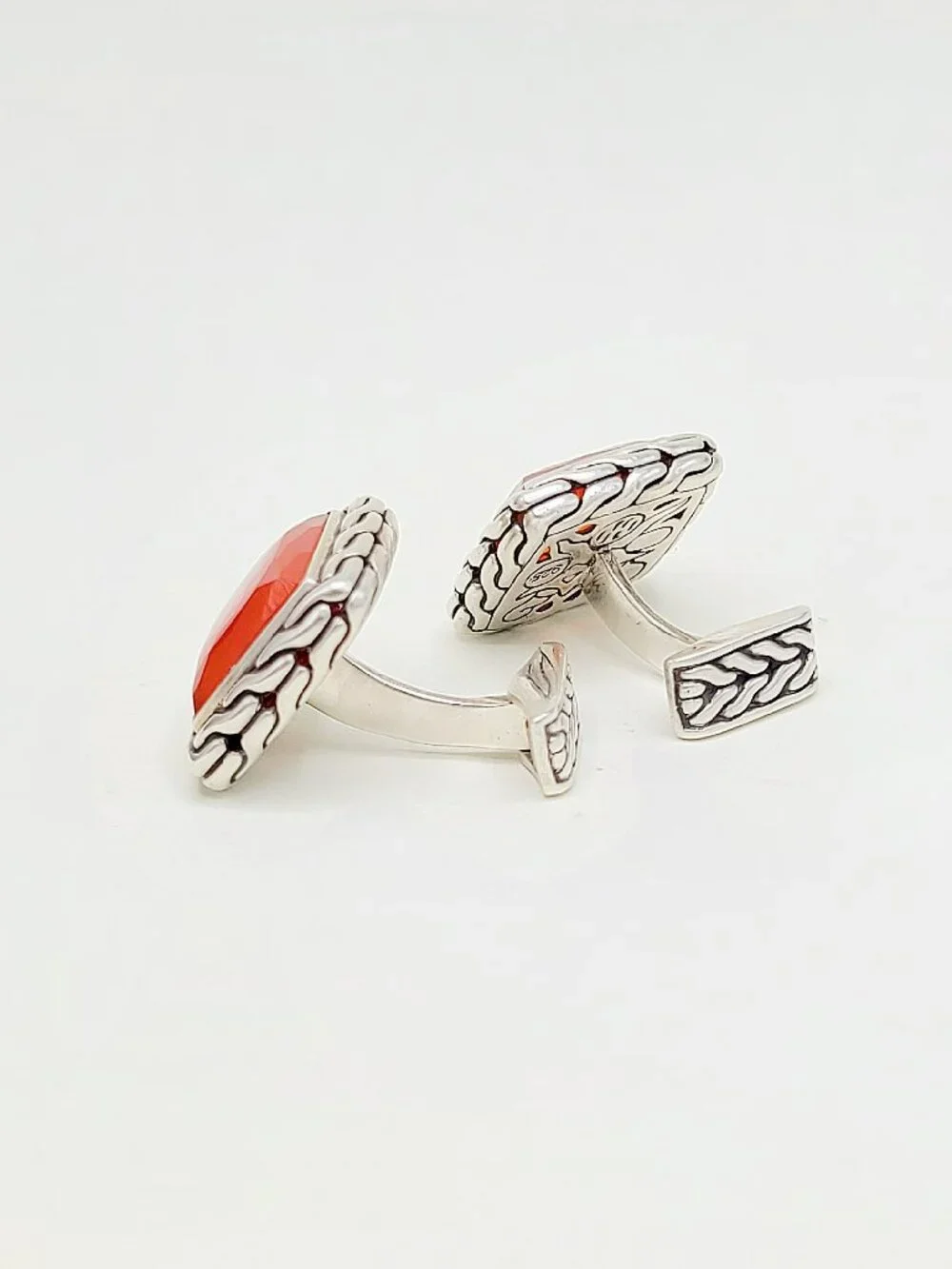 John Hardy Classic Chain Cufflinks in Sterling Silver w/ Carnelian - RARE